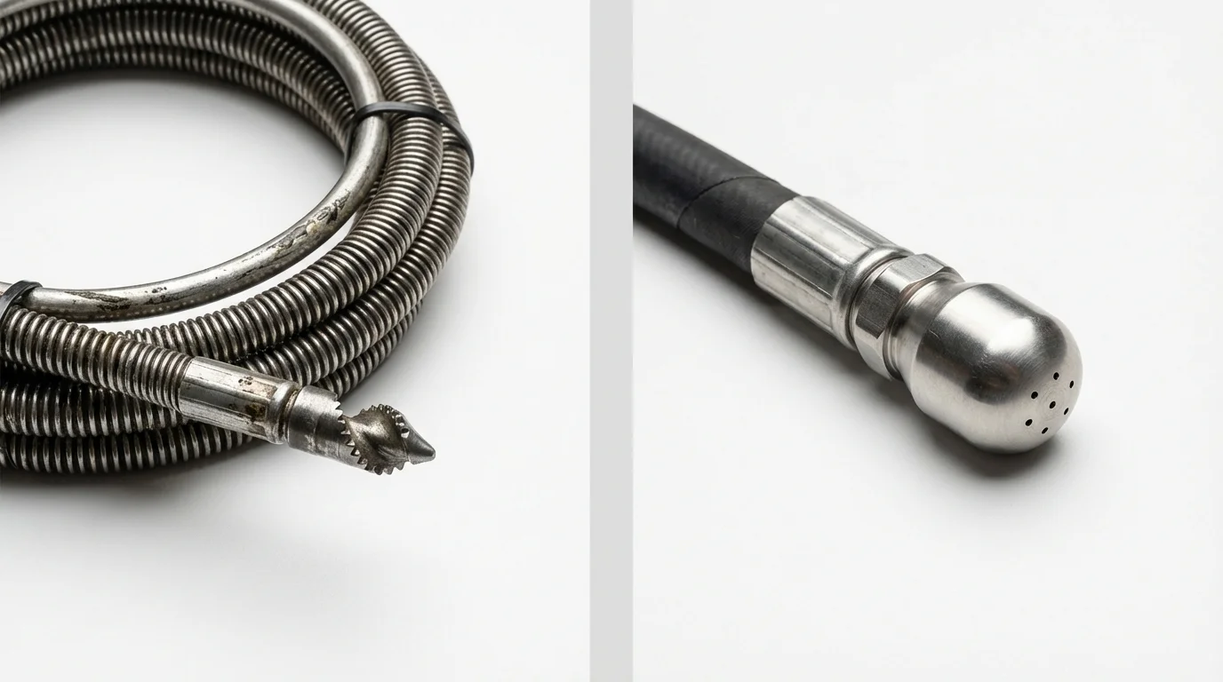 Drain snake cable and hydro jetting nozzle used for drain cleaning in Indian Trail, NC
