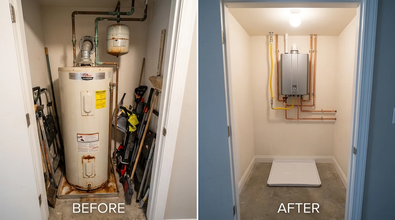 Tank water heater versus wall-mounted tankless unit comparison for Indian Trail, NC homeowners