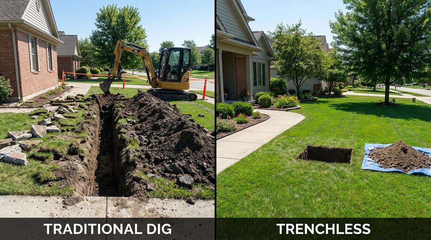 Trenchless sewer repair with minimal yard damage versus traditional excavation in Indian Trail, NC